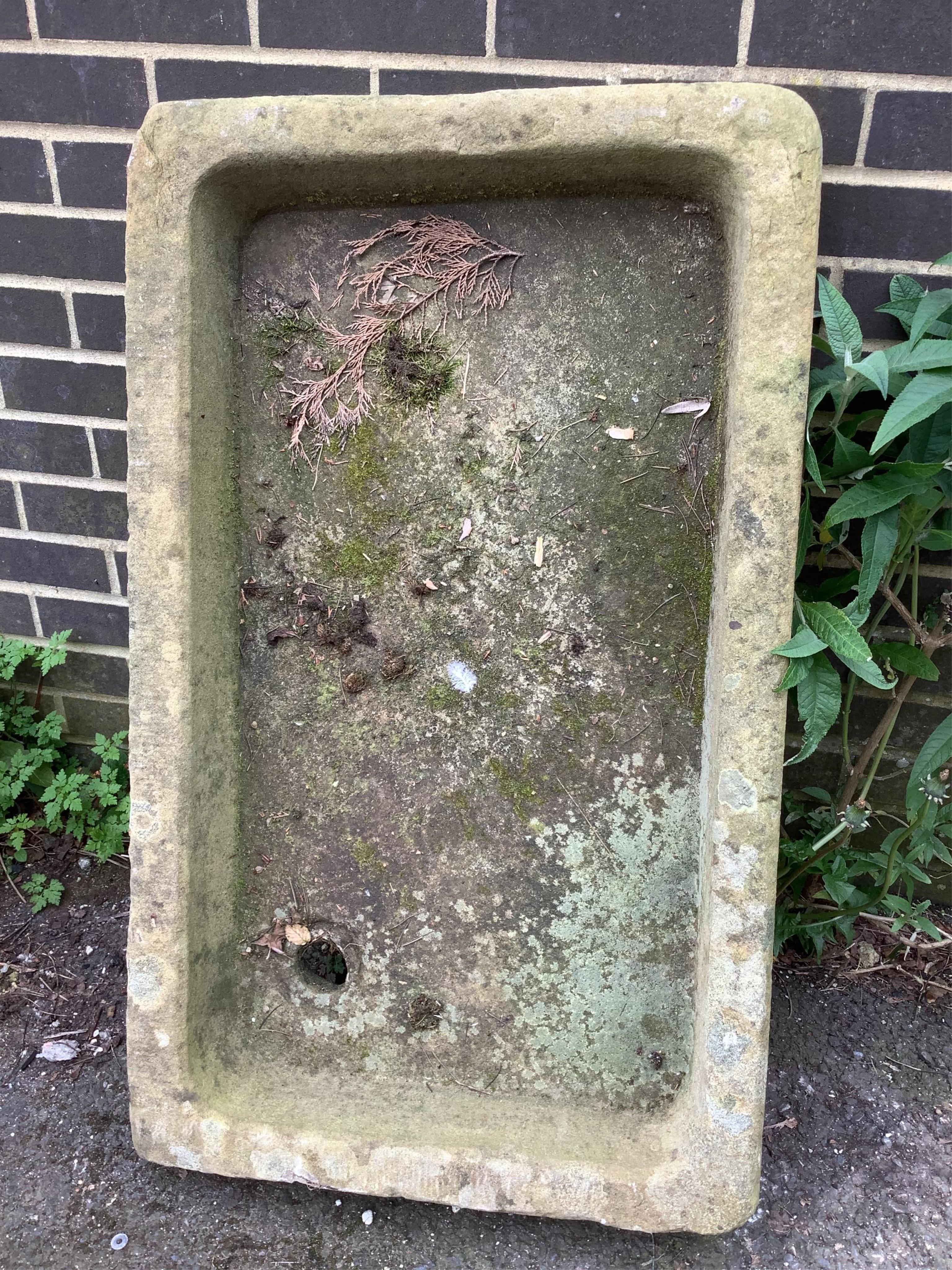 A Victorian rectangular carved stone trough, width 96cm, depth 58cm, height 13cm